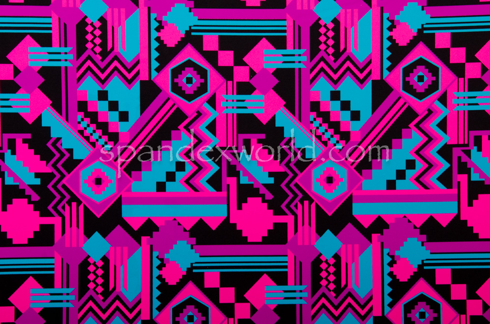 Aztec Print Spandex (Fuchsia/Blue/Multi)
