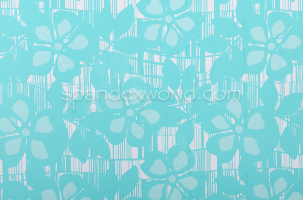 Floral Print  Spandex (White/Aqua Blue)