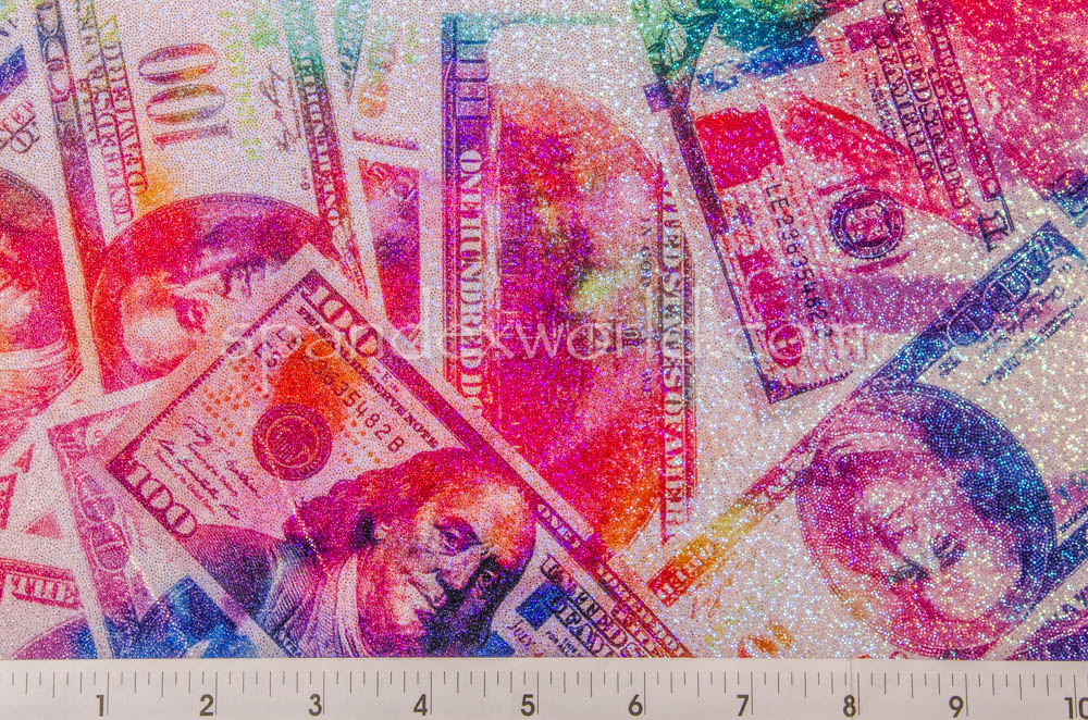 Money Print Fabric - Metallic Pink - 100 Dollar Bills Stretch Spandex  Fabric By The Yard