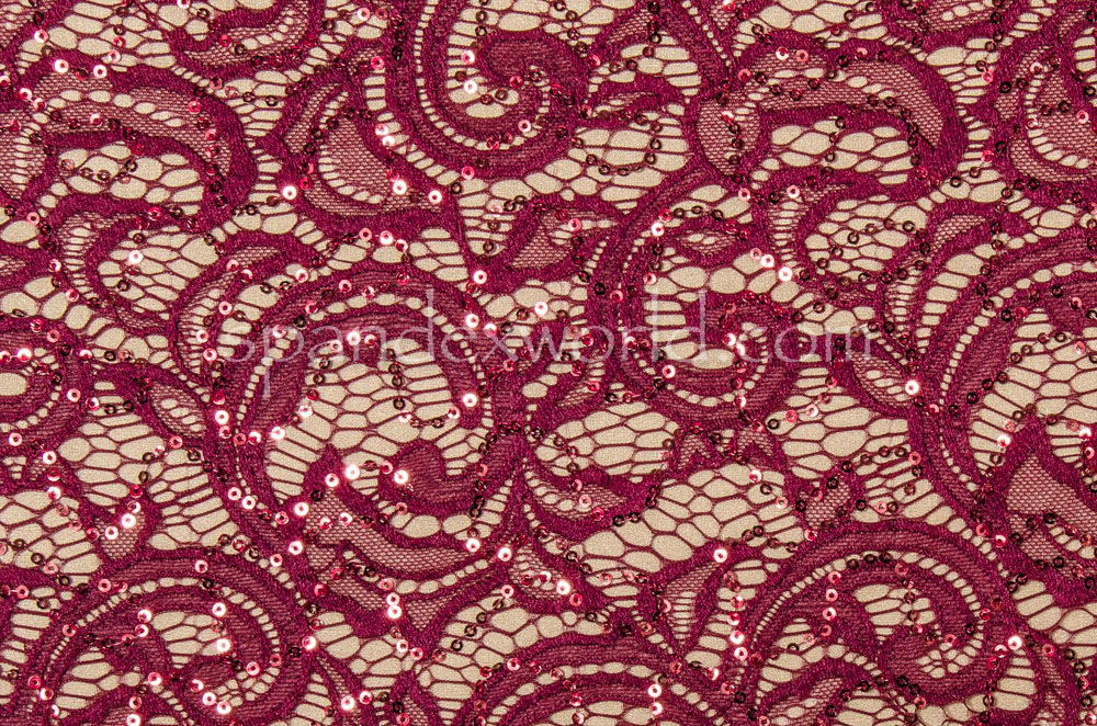Stretch Sequins Lace (Burgundy/Burgundy)