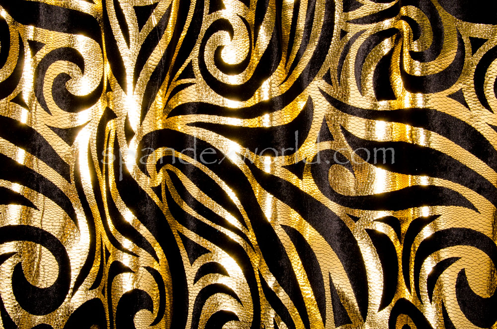 Metallic paisley foil  Velvet (Black/Gold)