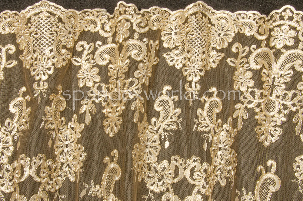 Non Stretch Embroidery Lace (Gold/Ivory/Gold)