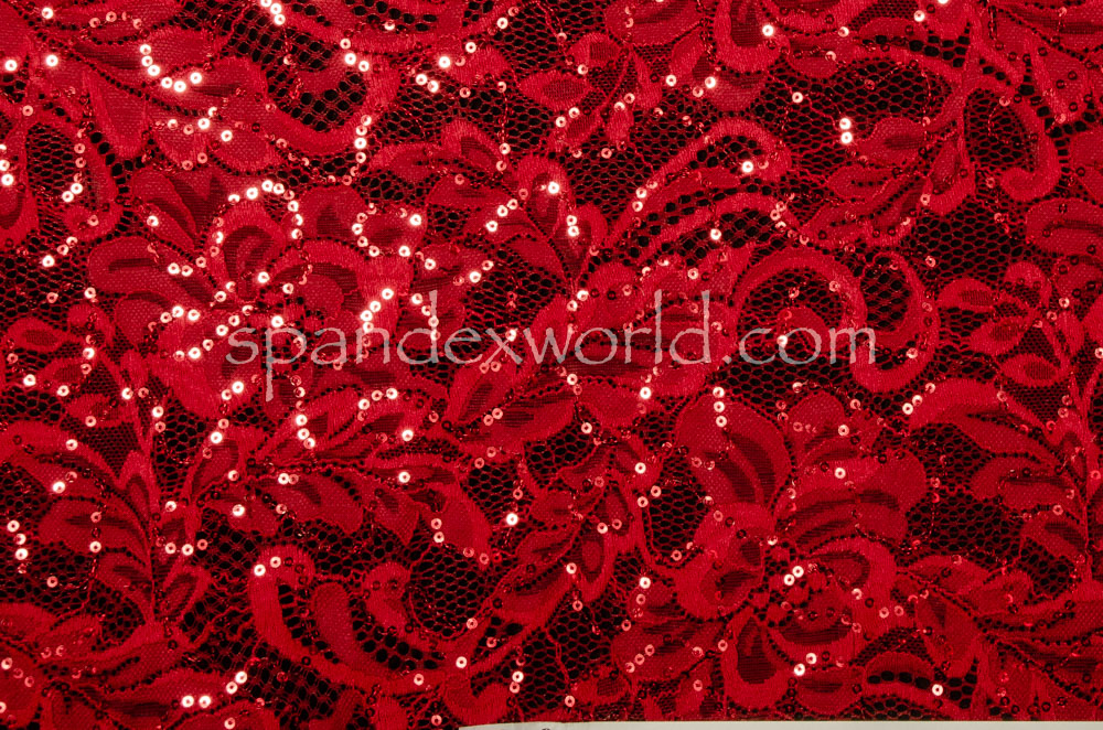 Stretch Sequins Lace (Red)