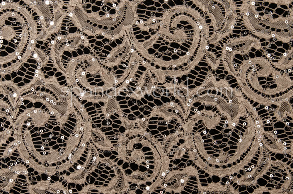 Stretch Sequins Lace (Taupe Grey/Silver)