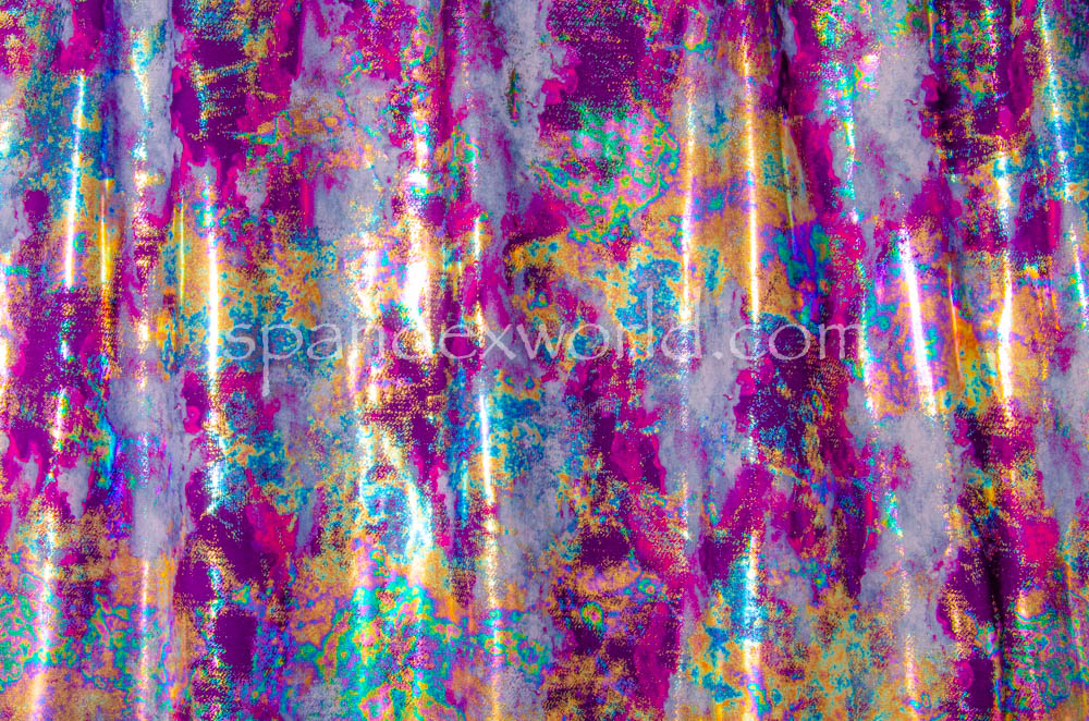 Cloud Metallic Foil Pattern Spandex (Purple/Gold/Fuchisa/Multi)