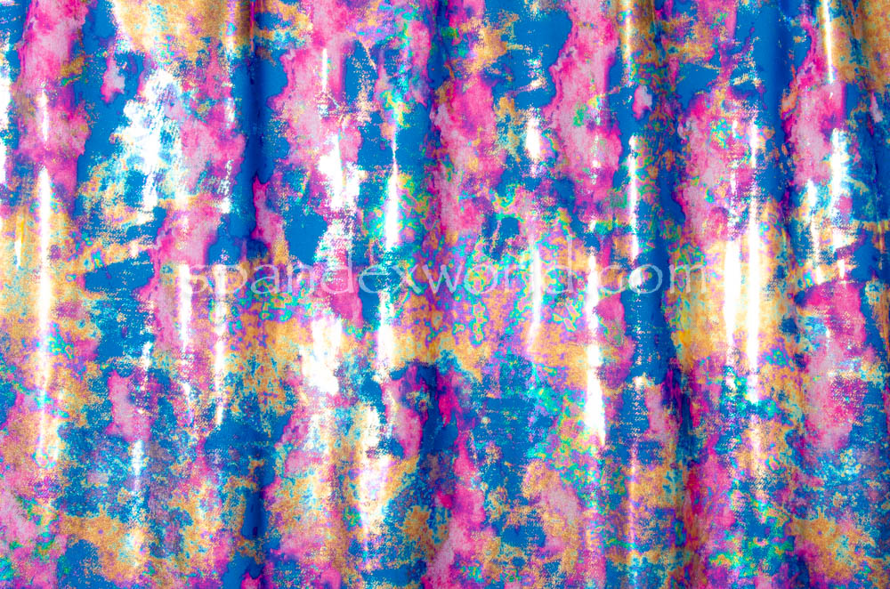 Cloud Metallic Foil Pattern Spandex (Turquoise/Gold/Pink/Multi)