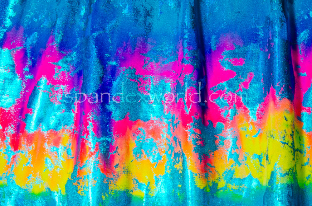 Cloud Metallic Foil Pattern Spandex (Turquoise/Fuchsia/Lime/Multi)