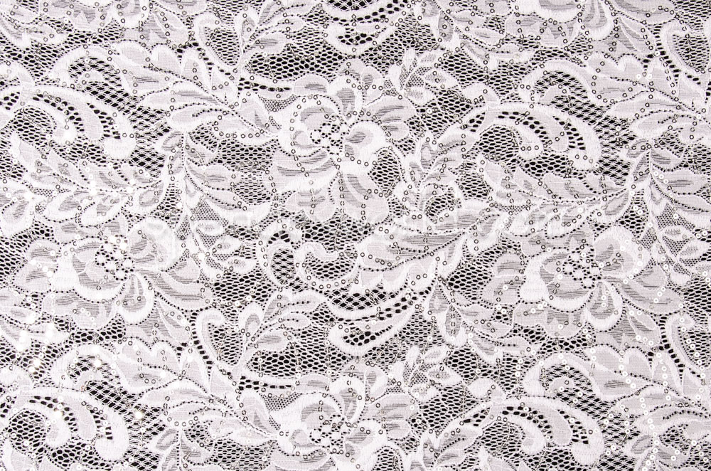 Stretch Sequins Lace (White)