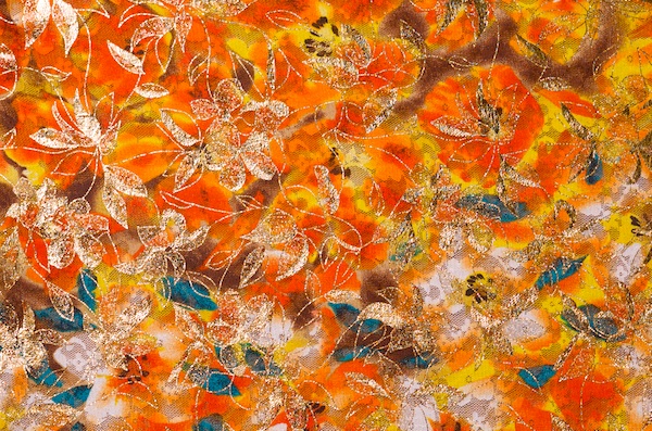 Stretch Metallic Tie Dye Lace (Orange/Teal/Gold)