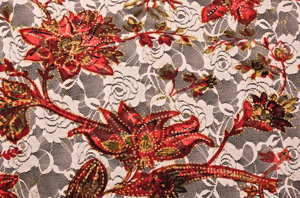 Stretch Glitter Lace (Cream/Red/Gold)