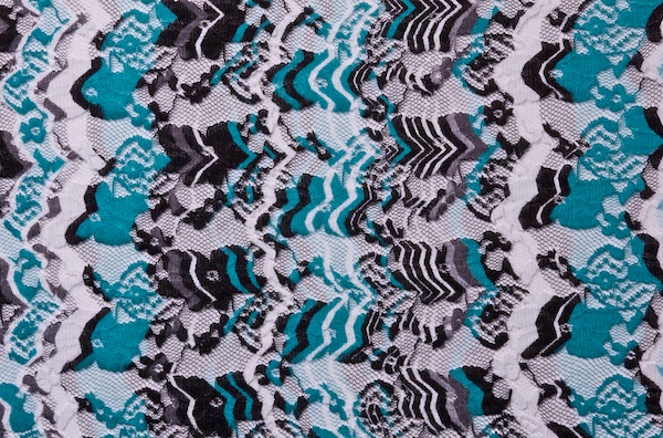 Stretch Printed Lace (Teal/Black/White/Multi)