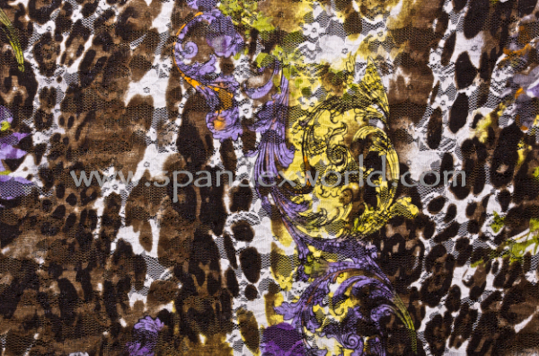 Stretch Printed Lace (Brown/Yellow/Purple/Multi)