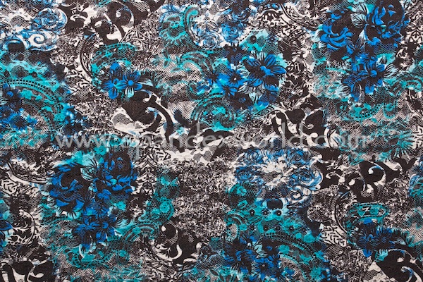 Stretch Printed Lace (Black/Turquoise/Multi)