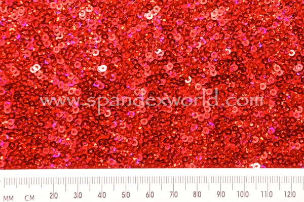 Short Red Sequin Fabric Dress With Hologram Hanging Sequins (SQ2022-004)
