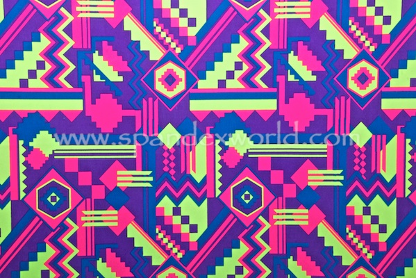 Aztec Print Spandex (Neon Lime/Purple/Multi)