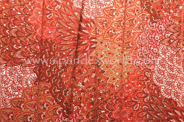 Peacock Prints With Sequins (Red/Orange/Multi)