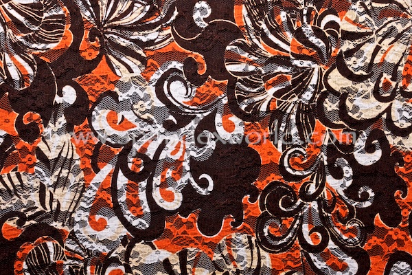 Stretch Printed Lace (Orange/Beige/Multi)