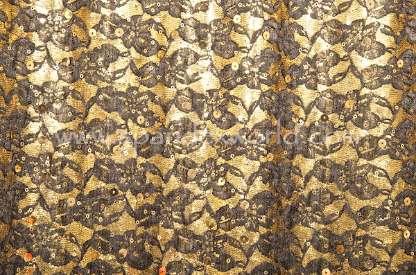 Stretch Sequins Lace (Black/Gold/Gold)