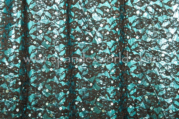 Stretch Sequins Lace (Black/Turquoise/Turquoise)