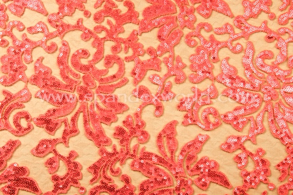 Non-Stretch Sequins Lace (Coral/Coral) 