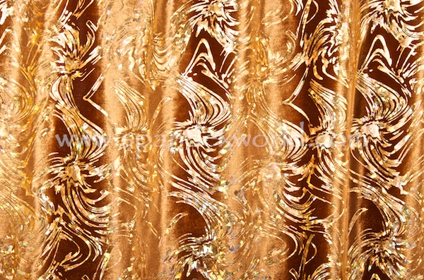 Glitter/Pattern Stretch Velvet (Cognac/Gold Holo)