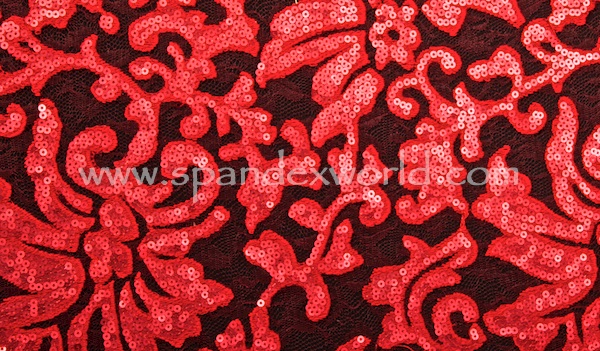 Non-Stretch Sequins Lace (Red/Red)