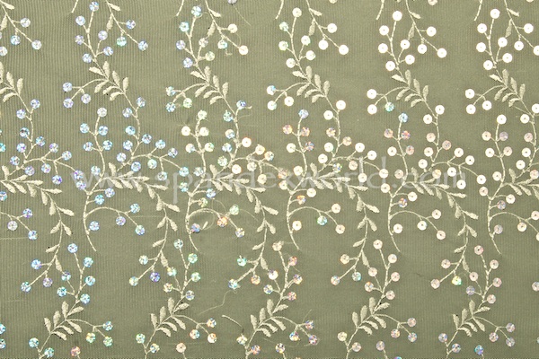 Non-Stretch Sequins Lace (Victorian Green/Silver Sparkle)