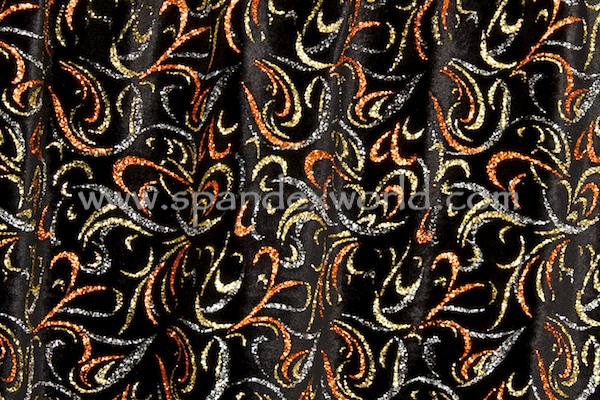 Glitter/Pattern Stretch Velvet (Black/Orange/Multi)