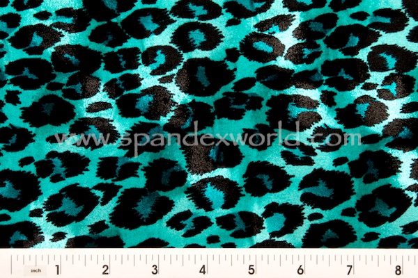 Petrol Leopard Print Jacquard Stretch Velvet Fabric