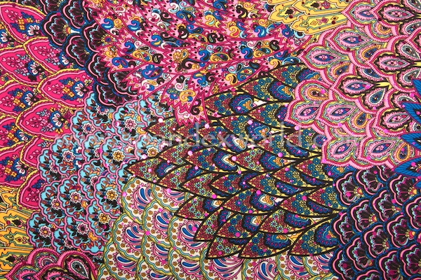 Peacock Prints With Sequins (Fuchsia/Navy/Orange/Multi)