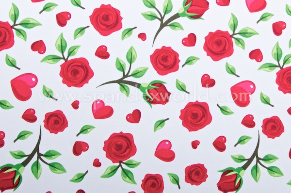 Hearts & flower Printed Spandex (Red/Green/Multi)