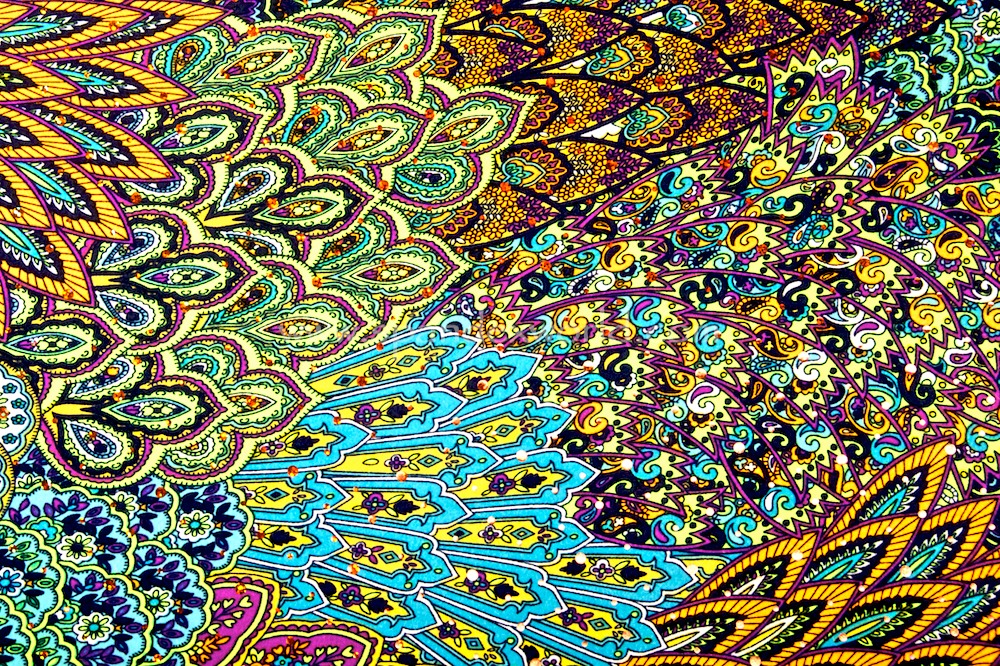 Peacock Prints With Sequins (Black/Orange/Lime/Turquoise/Multi)