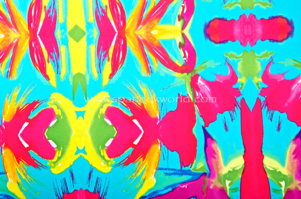 Abstract Print Spandex (Turquoise/Fuchsia/Yellow/Multi)
