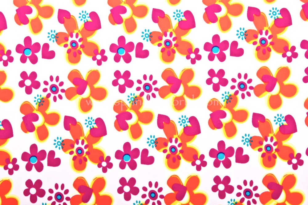 Floral Print Spandex (White/Purple/Orange/Multi)