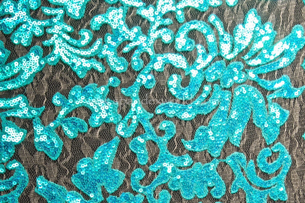Non-Stretch Sequins Lace (Turquoise/Pearl)