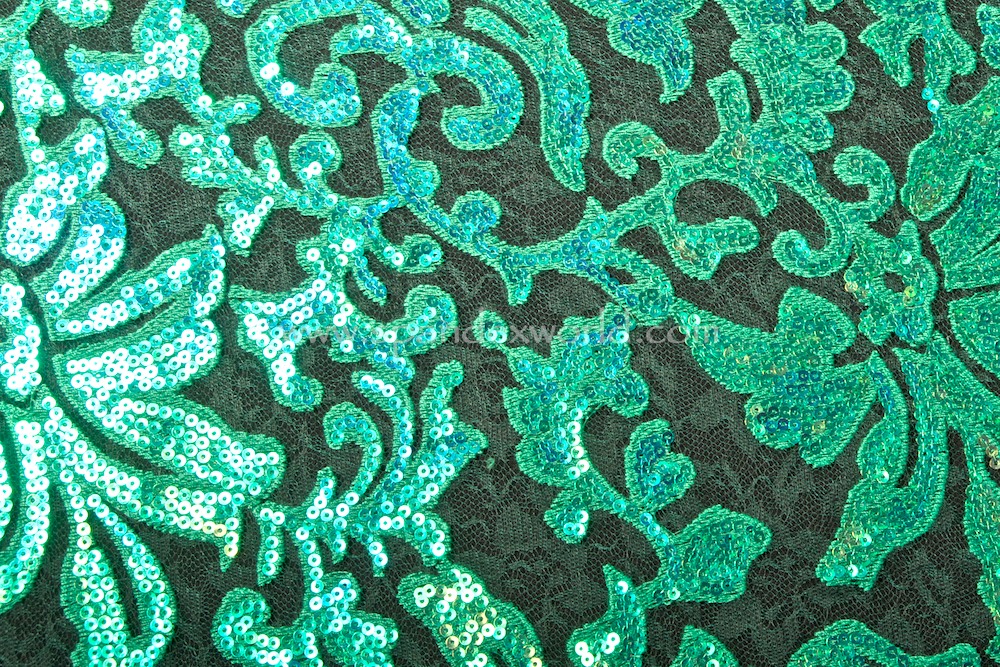 Non-Stretch Sequins Lace (Green/Pearl)