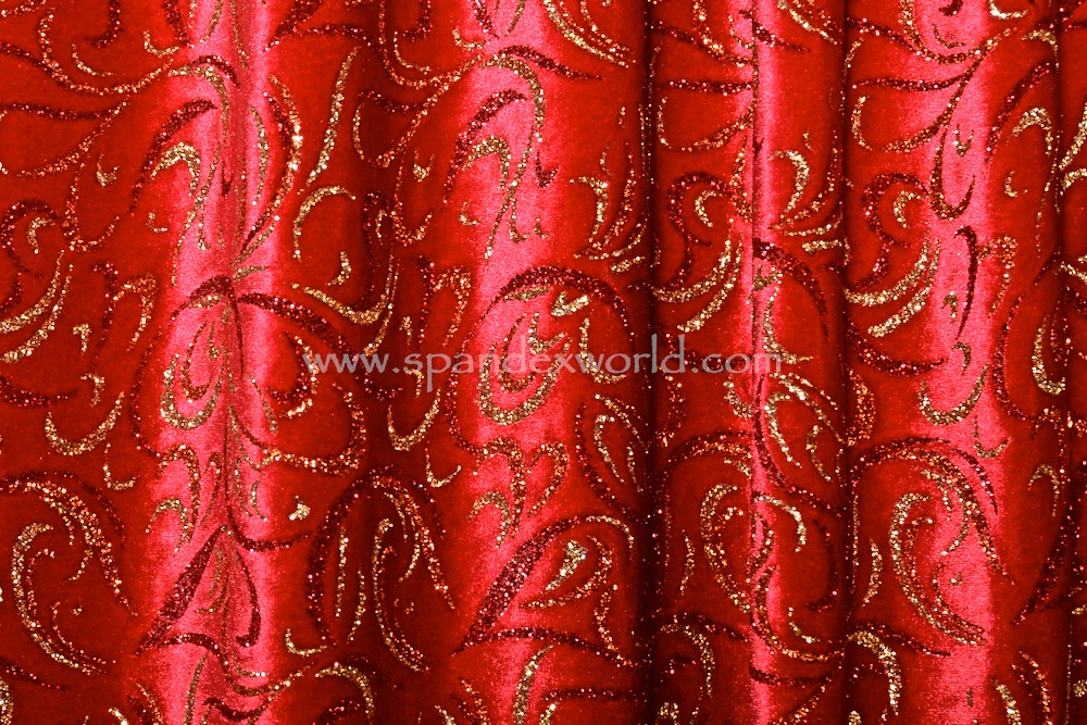 Stretch Velvet Glitter Red Gold