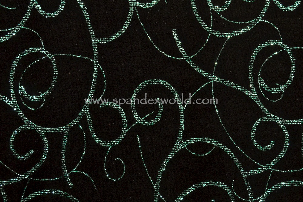 Glitter/Pattern Stretch Velvet (Black/Jade)