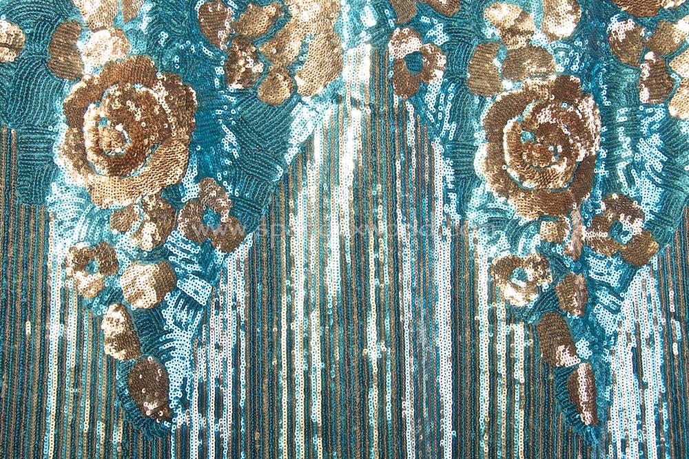 Non-Stretch Sequins (Turquoise/Gold)