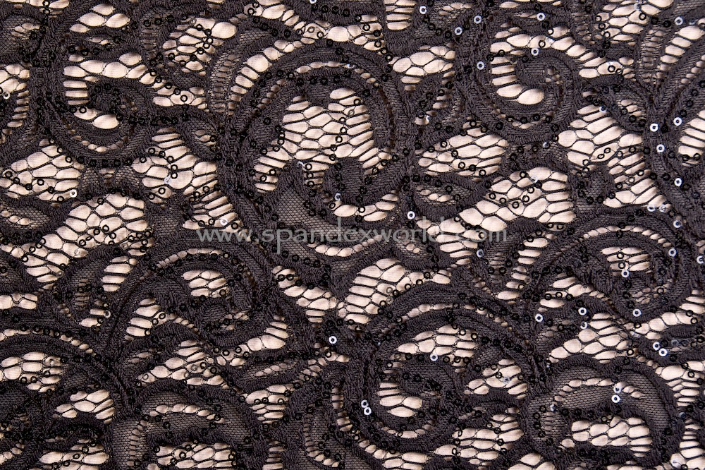 Stretch Sequins Lace (Black/Black)