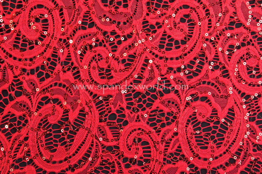 Stretch Sequins Lace (Red/Red)