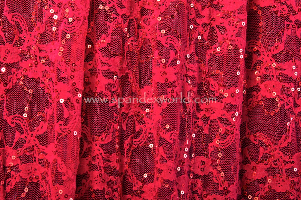 Stretch Sequins Lace (Amaranth/Red)
