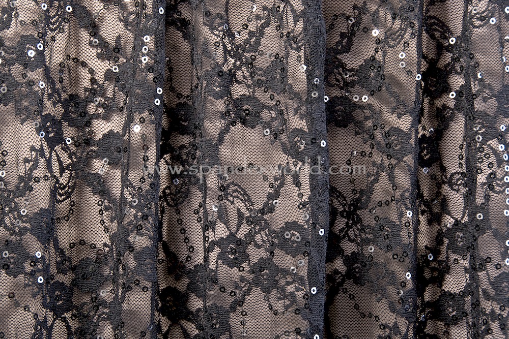 Stretch Sequins Lace (Black/Black)