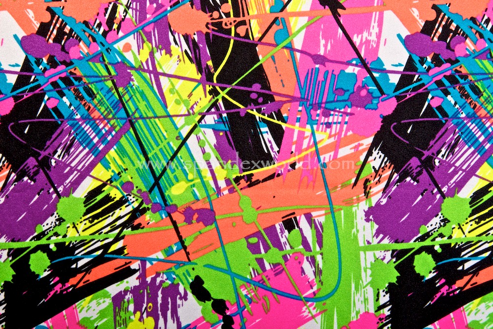 Abstract Print Spandex (Black/Orange/Green/Purple/Multi )