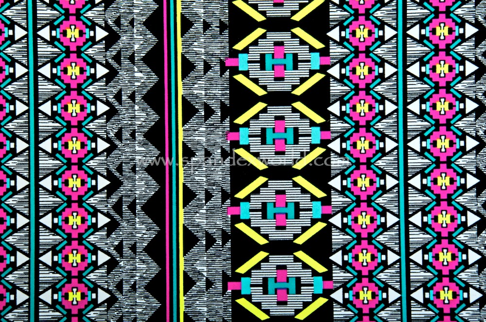 Aztec Print Spandex (Black/Aqua/Fuchsia/Multi)