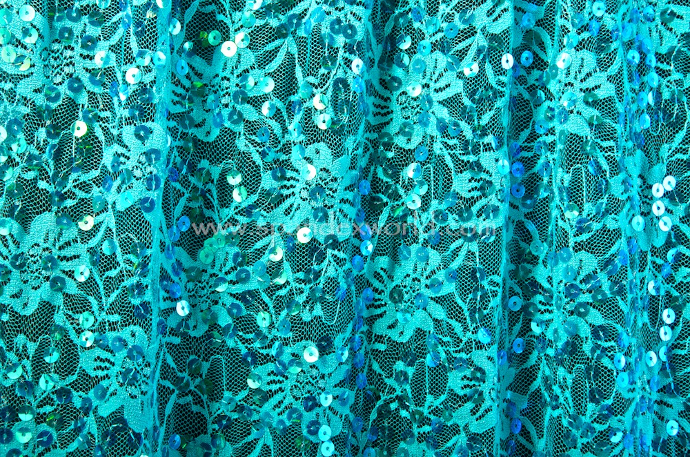 Stretch Sequins Lace (Turquoise/Turquoise Pearl)