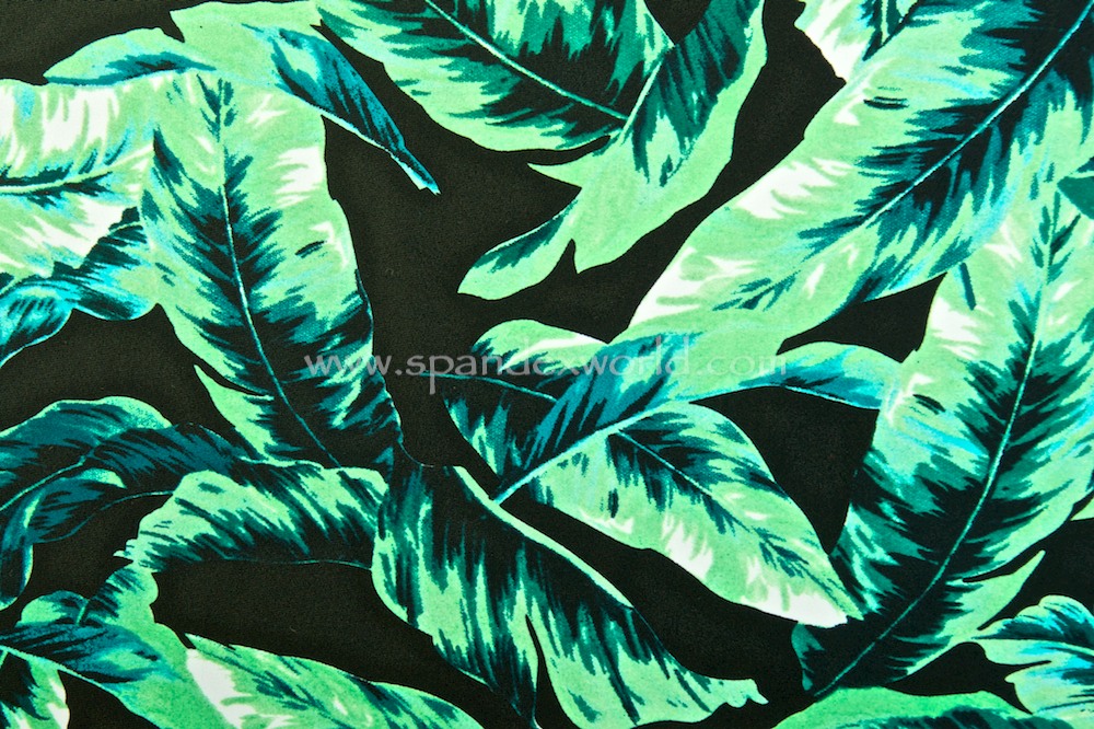 Leaf Printed Spandex (Black/Green/Multi)